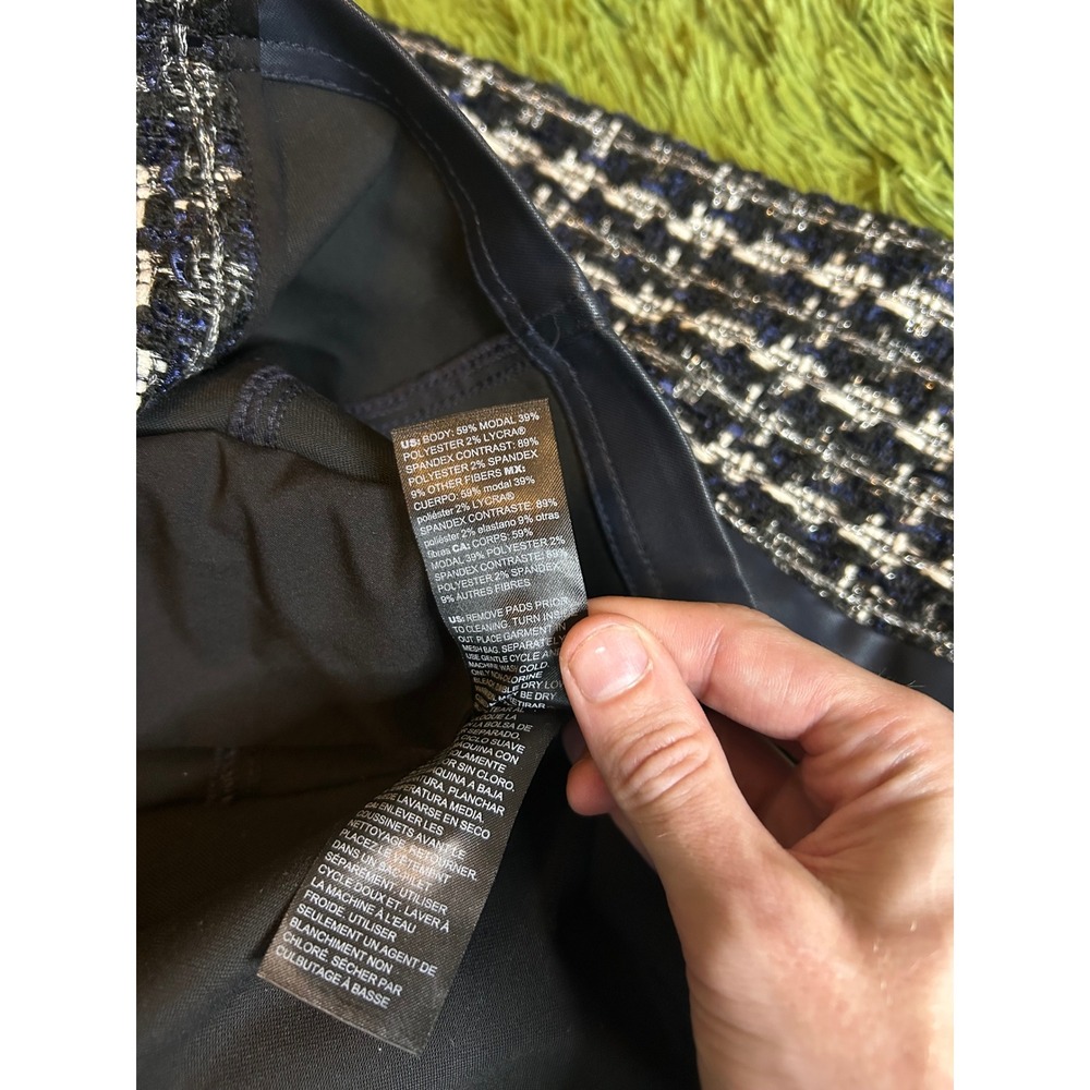 White House Black Market Jacket Women Size 6 Navy Mixed Tweed Moto Double Breast - Picture 3 of 12